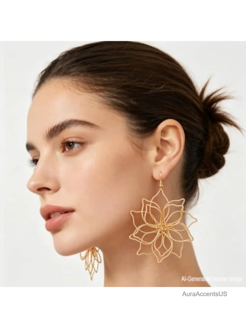 Boho Vintage Gold Flower Dangle Earrings Metal Hook Statement Jewelry